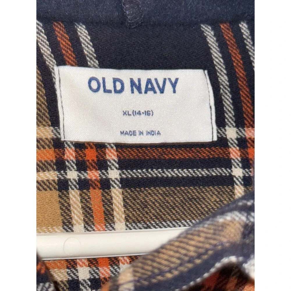 Old Navy Kids Boys Size XL (14-16) Plaid Long Sleeve Flannel Hooded Shirt